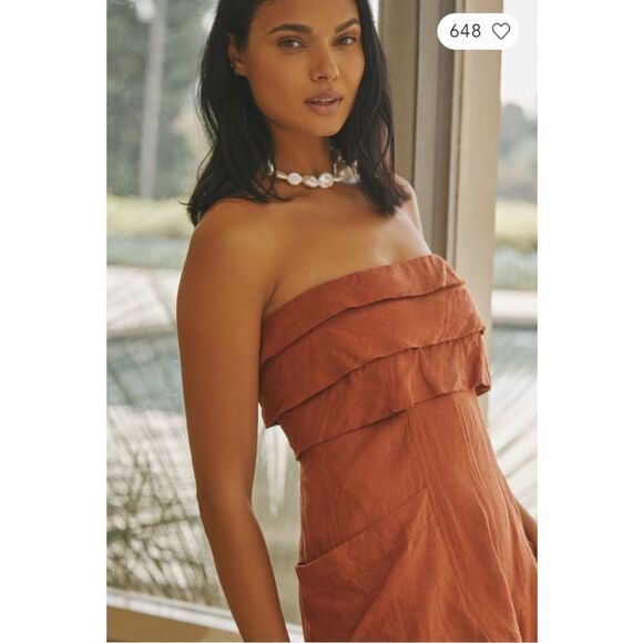 NEW By Anthropologie Optional Strapless Linen Mini Lounge Beach Romper Medium - Picture 4 of 4